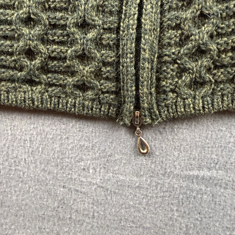 Aran Crafts Hoodie Women's 2XL Green Merino Wool Fisherman Cable Knit Full Zip - Picture 7 of 10
